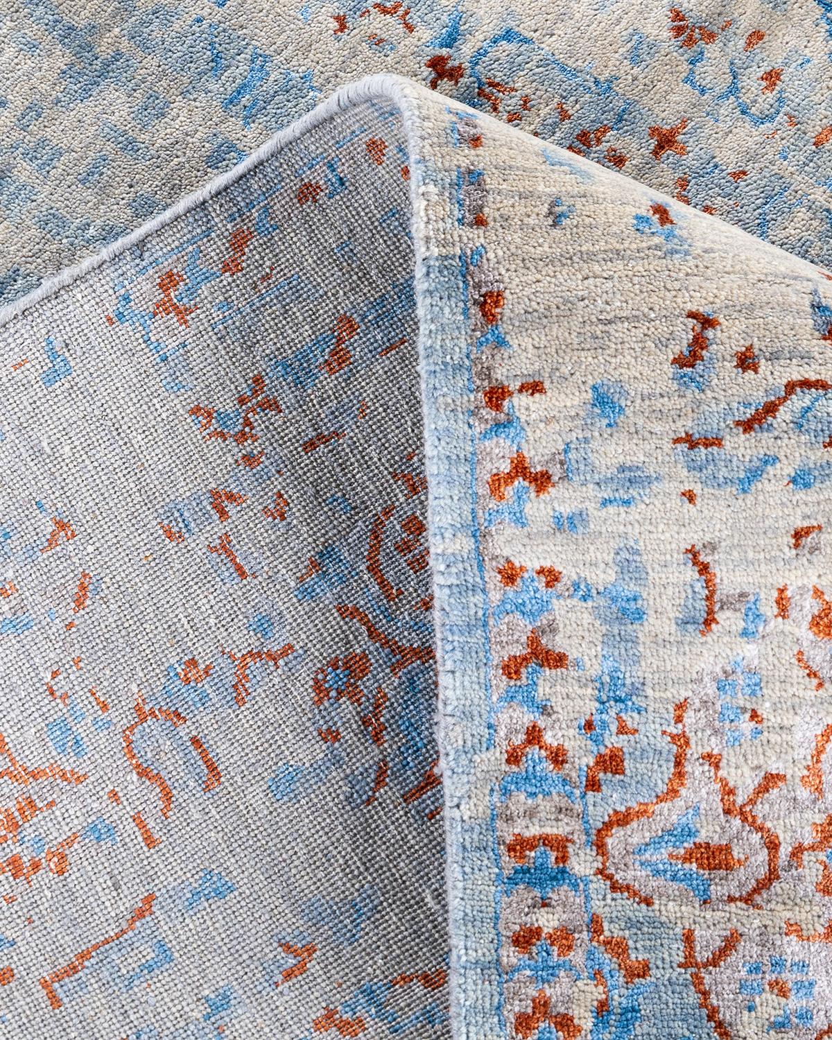 XXI secolo e contemporaneo Tappeto tradizionale Ikat annodato a mano in seta e lana grigia 8' 1