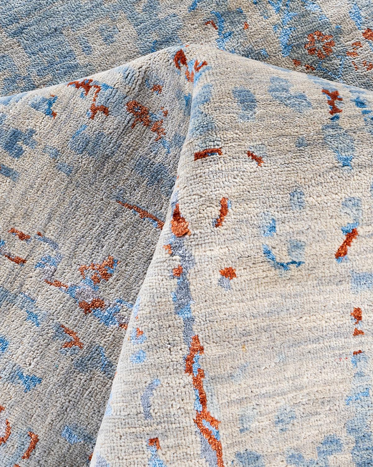 Lana Tappeto tradizionale Ikat annodato a mano in seta e lana grigia 8' 1