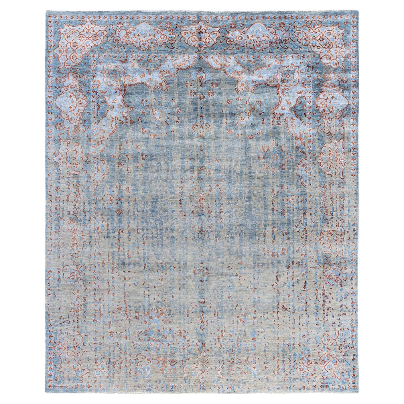 Tappeto tradizionale Ikat annodato a mano in seta e lana grigia 8' 1" x 9' 9"