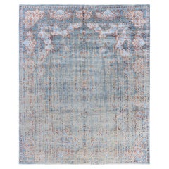 Tapis traditionnel Ikat abstrait noué à la main en soie et laine grise 8' 1" x 9' 9"
