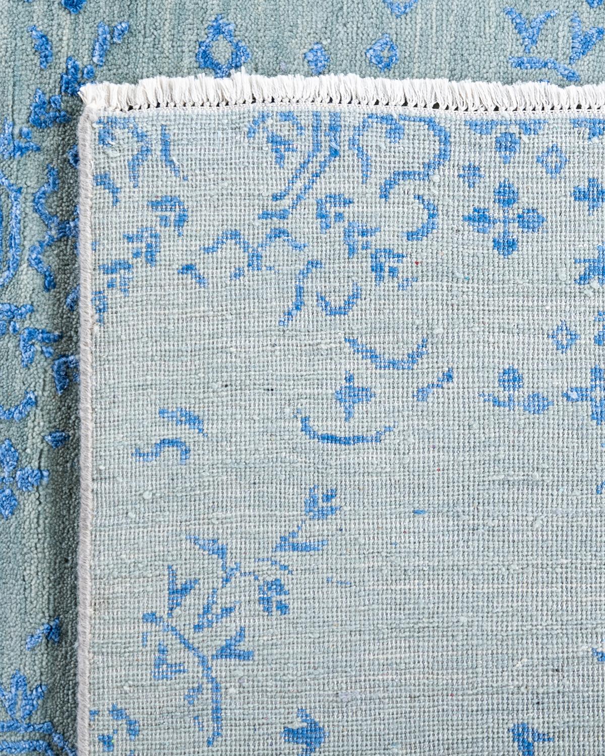 Traditioneller handgeknüpfter abstrakter Ikat-Teppich aus Seide und Wolle in Grau, 8' 10