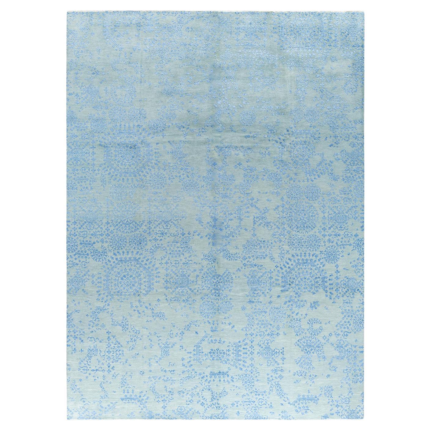 Tappeto tradizionale Ikat annodato a mano in seta astratta e lana grigia 8' 10" x 12' 0"