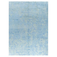 Traditioneller handgeknüpfter abstrakter Ikat-Teppich aus Seide und Wolle in Grau, 8' 10" x 12' 0"