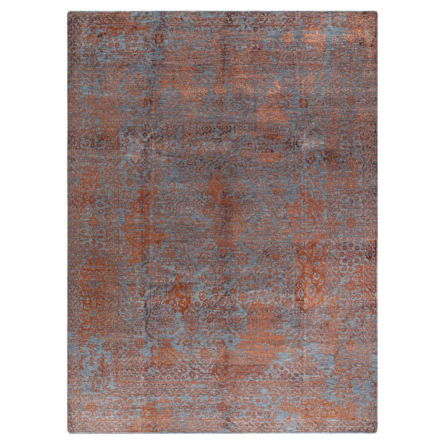 Tappeto tradizionale Ikat annodato a mano in seta e lana grigia 8' 10" x 12' 2"