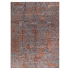 Ikat Tradicional Alfombra de Seda y Lana Abstracta Anudada a Mano Gris 8' 10" x 12' 2