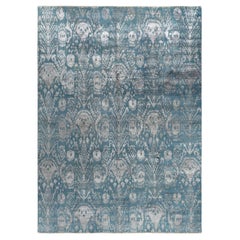 Traditional Ikat Hand Knotted Abstract Silk & Wool Gray Area Rug 8' 10" x 12' 3"