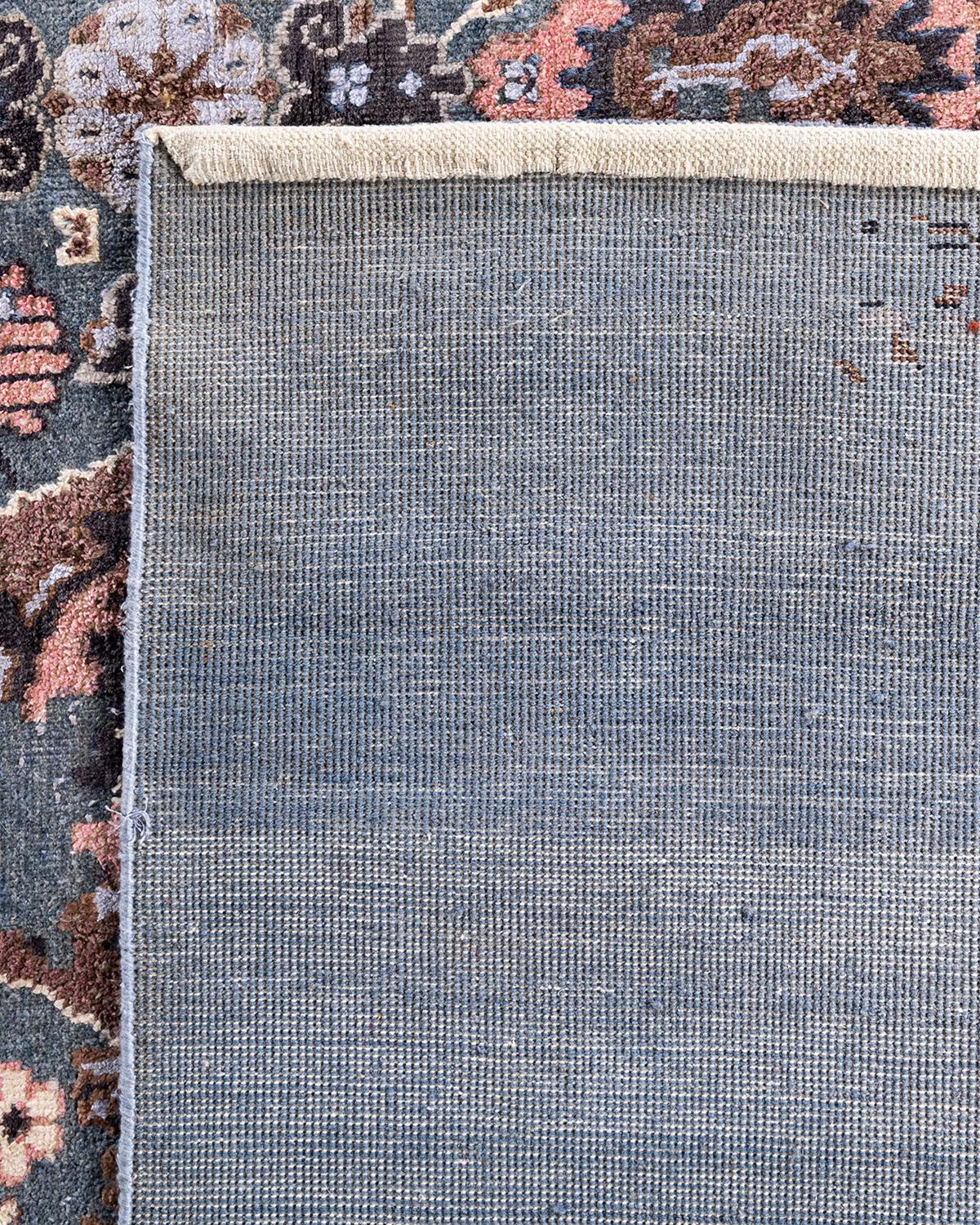 Tappeto tradizionale Ikat annodato a mano in seta e lana grigia 8' 10