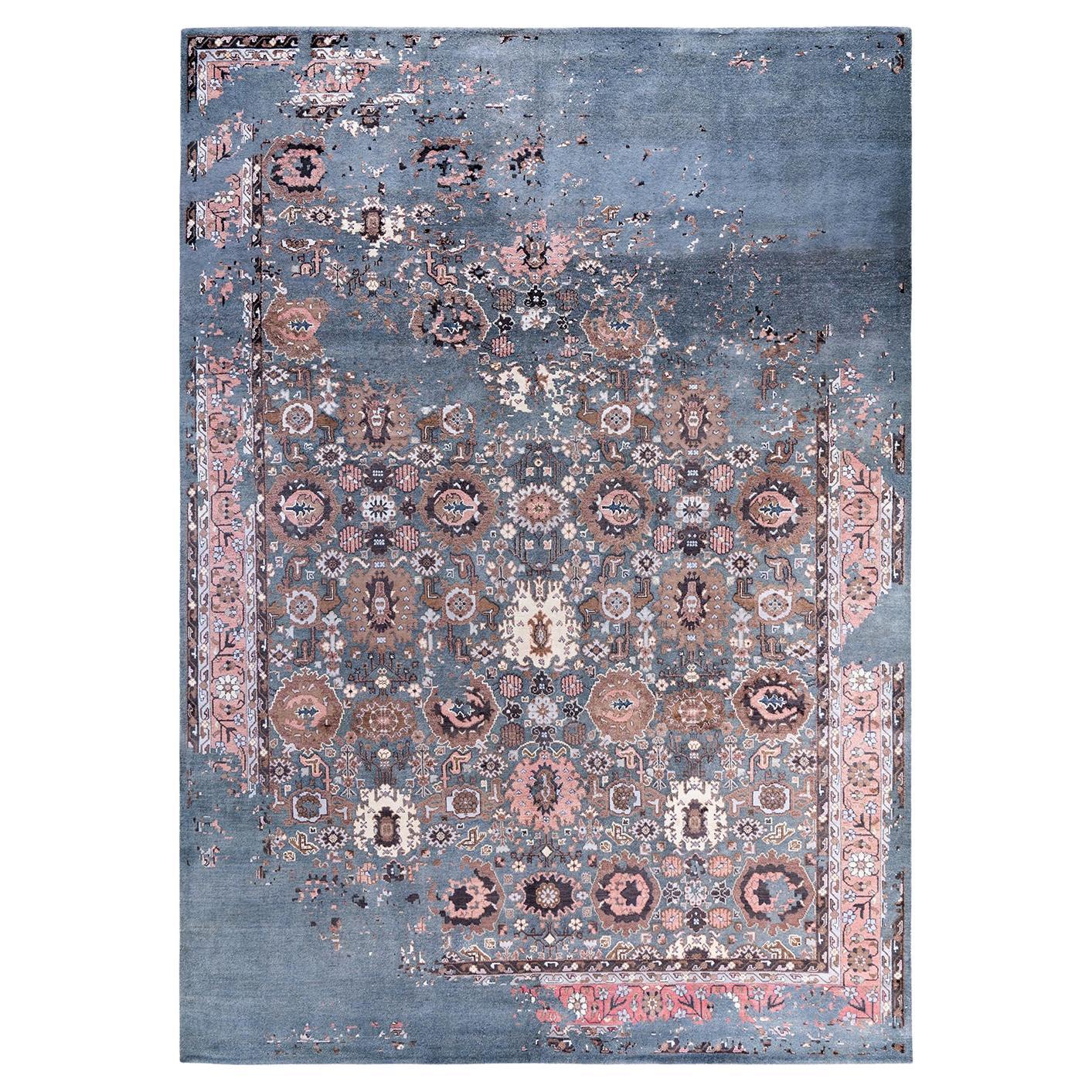 Tappeto tradizionale Ikat annodato a mano in seta e lana grigia 8' 10" x 12' 4"