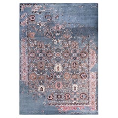 Traditioneller handgeknüpfter abstrakter Ikat-Teppich aus Seide und Wolle in Grau, 8' 10" x 12' 4"