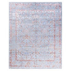 Traditional Ikat Hand Knotted Abstract Silk 
Wool Gray Area Rug 8
 2" x 10
 0"