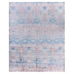 Traditionnel Ikat Abstrait Soie et Laine Noué à la Main Tapis de Surface Gris 8' 2" x 10' 0"