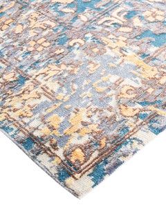Traditional Ikat Hand Knotted Abstract Silk & Wool Gray Area Rug 8' 2" x 10' 1"