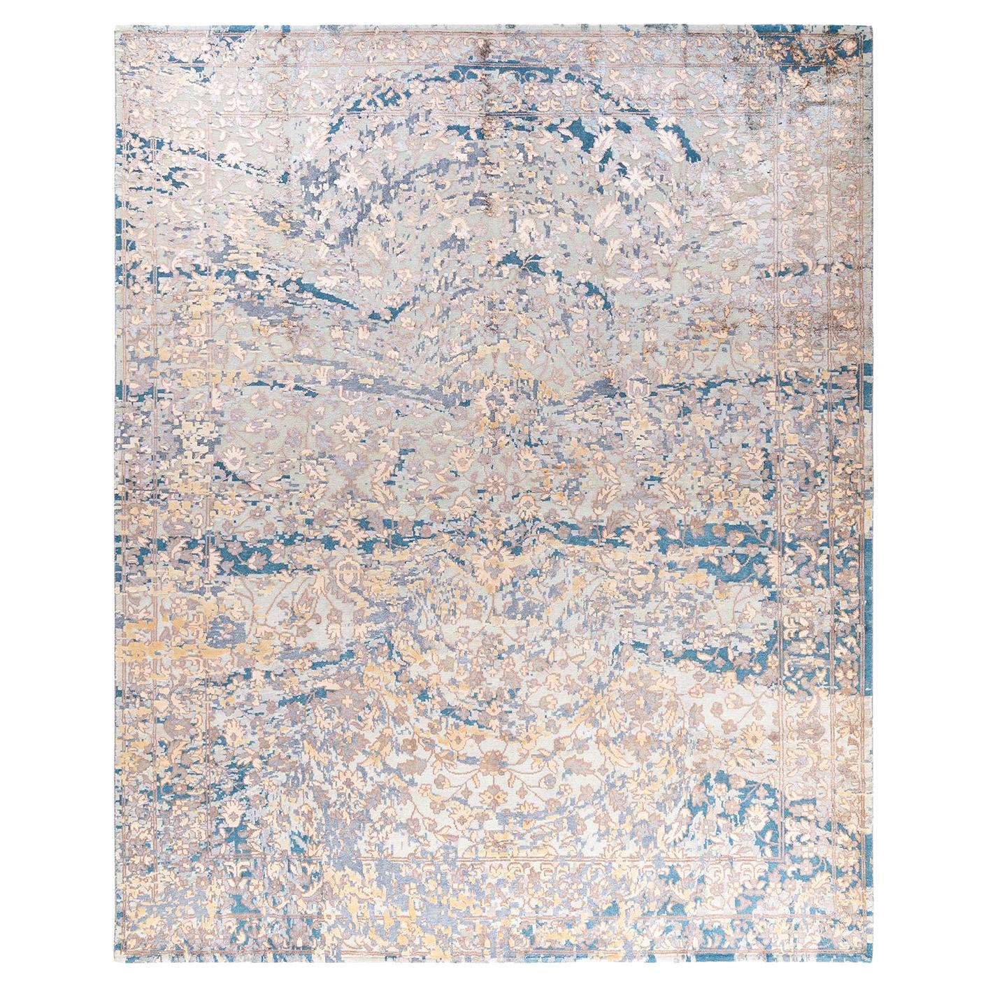 Tappeto tradizionale Ikat annodato a mano in seta astratta e lana, grigio, 8' 2" x 10' 1". in vendita