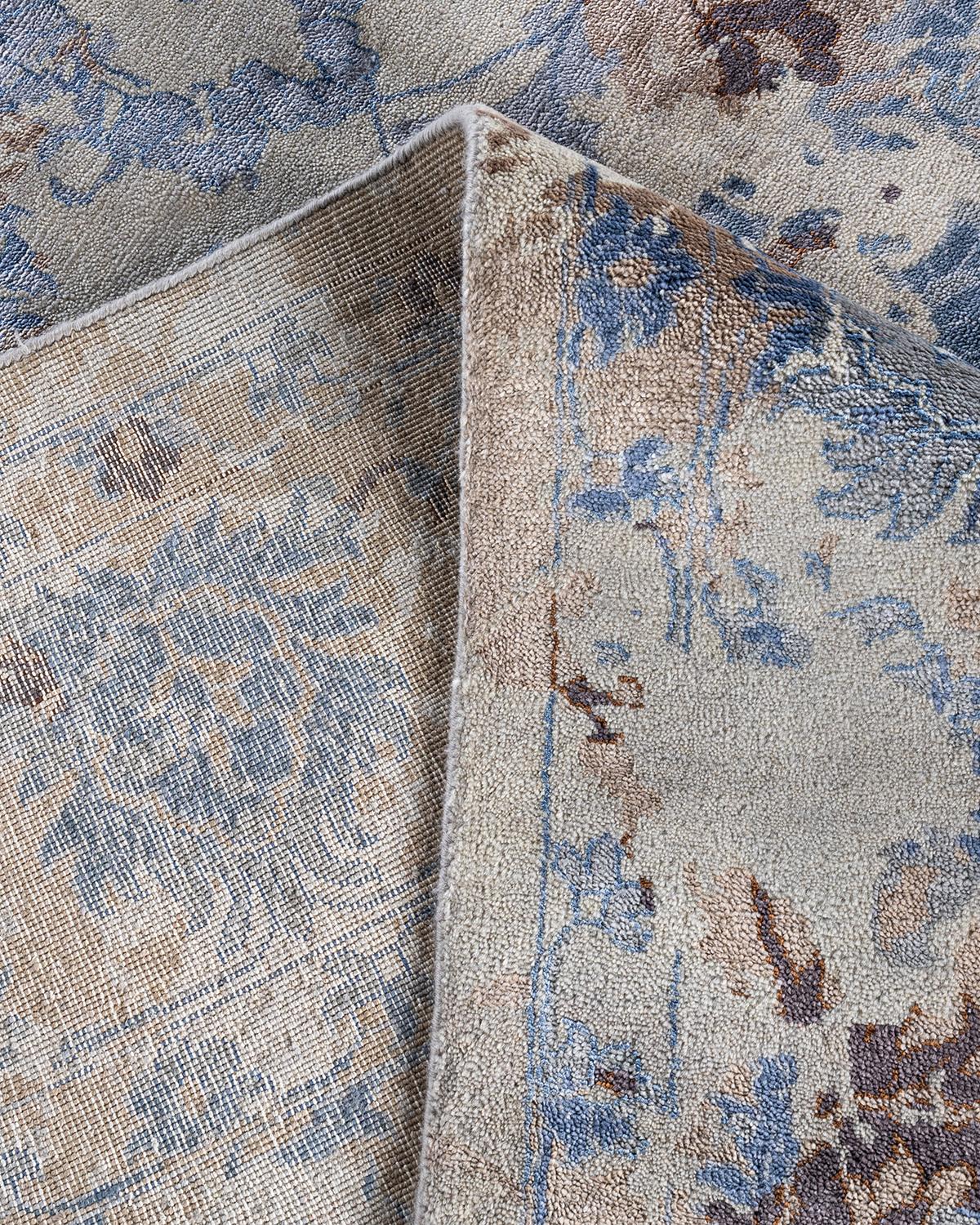 XXI secolo e contemporaneo Tappeto tradizionale Ikat annodato a mano in seta e lana grigia 8' 2