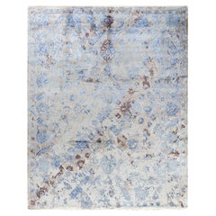 Tappeto tradizionale Ikat annodato a mano in seta e lana grigia 8' 2" x 10' 2"