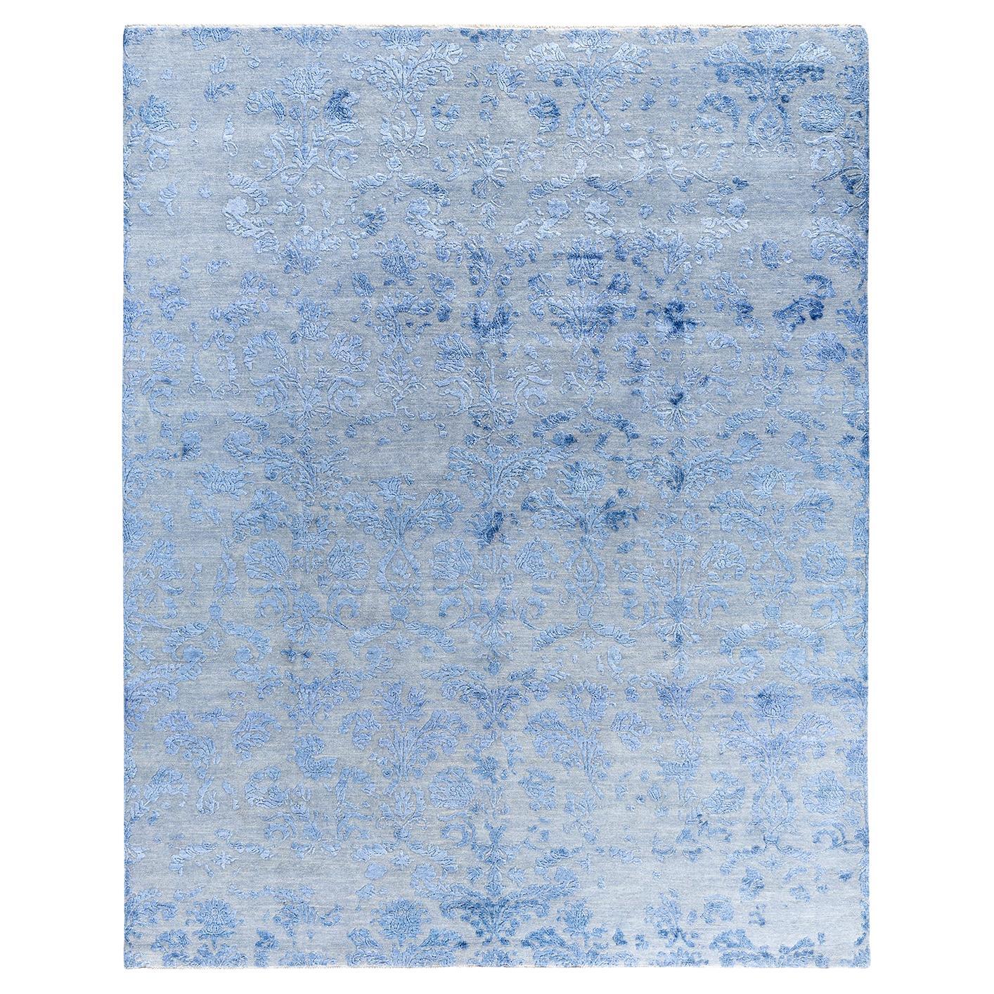 Tappeto tradizionale Ikat annodato a mano in seta e lana grigia 8' 2" x 10' 2"