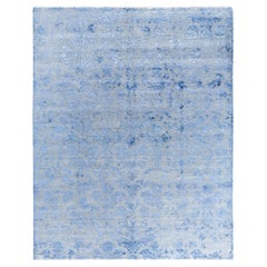 Tapis traditionnel Ikat abstrait noué à la main en soie et laine grise 8' 2" x 10' 2"