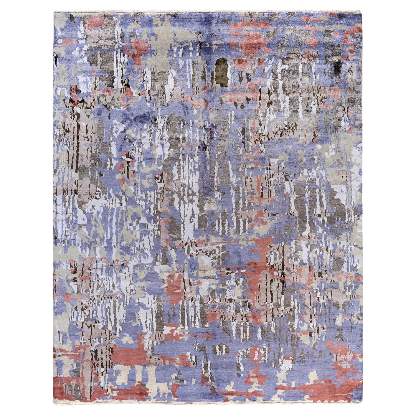 Tappeto tradizionale Ikat annodato a mano in seta e lana grigia 8' 2" x 10' 3"