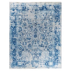 Tapis traditionnel Ikat abstrait noué à la main en soie et laine grise 8' 2" x 10' 4"