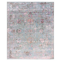 Traditional Ikat Hand Knotted Abstract Silk & Wool Gray Area Rug 8' 2" x 9' 10"