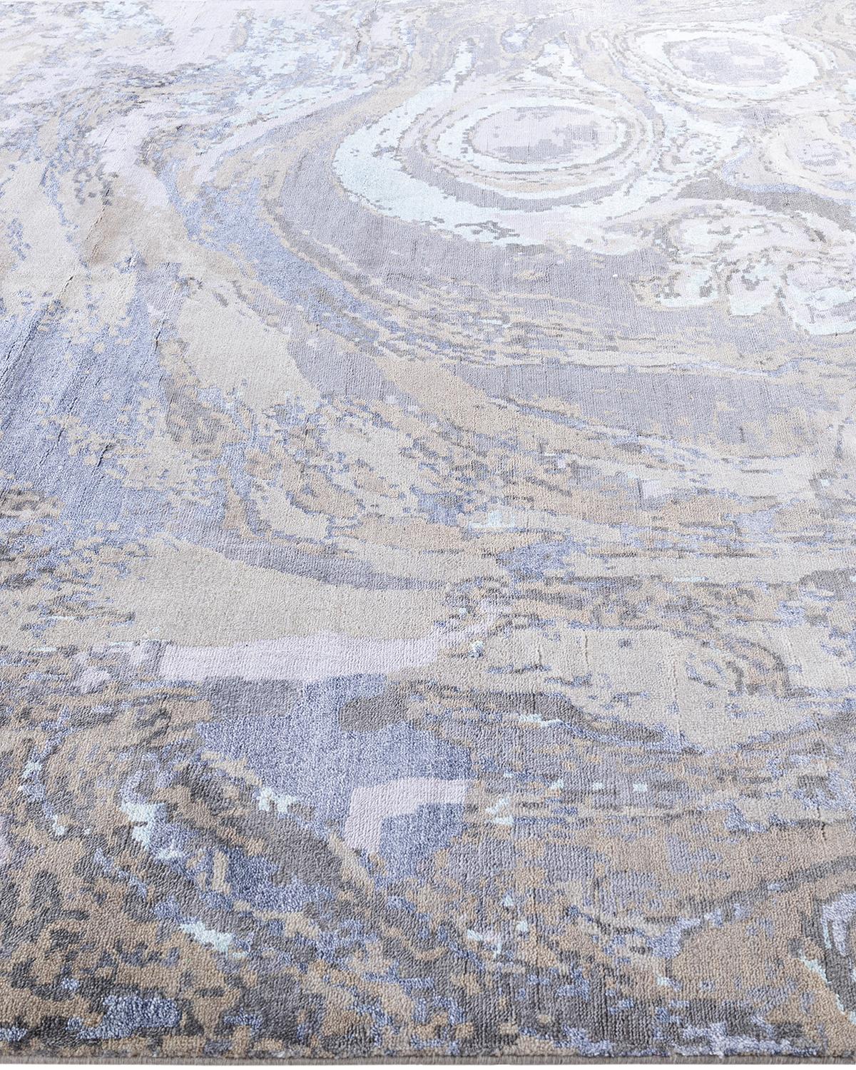 Annodato a mano Tappeto tradizionale Ikat annodato a mano in seta e lana grigia 8' 3