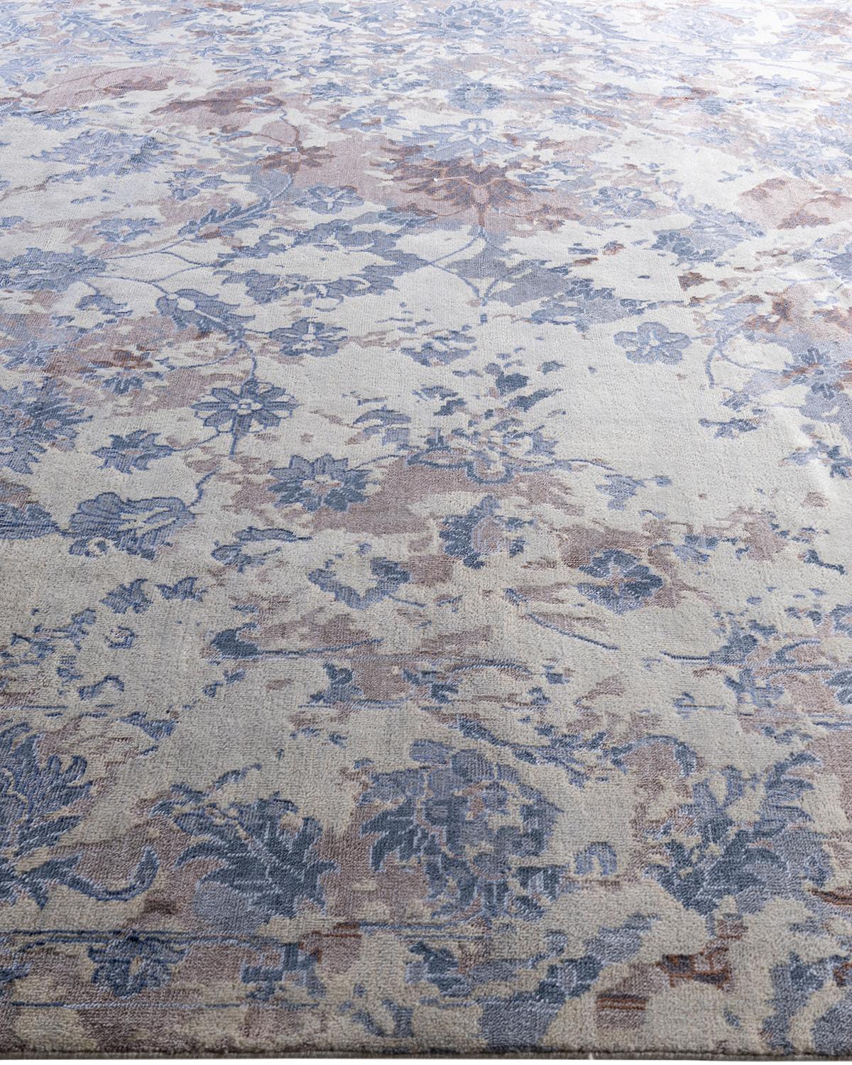 Noué à la main Tapis traditionnel Ikat abstrait noué à la main en soie et laine grise 8' 3