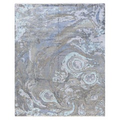 Traditional Ikat Hand Knotted Abstract Silk & Wool Gray Area Rug 8' 3" x 10' 3"