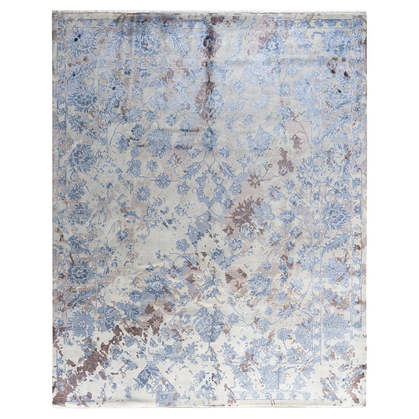 Tappeto tradizionale Ikat annodato a mano in seta e lana grigia 8' 3" x 10' 3"