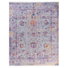 Tappeto tradizionale Ikat annodato a mano in seta e lana grigia 8' 3" x 10' 4"