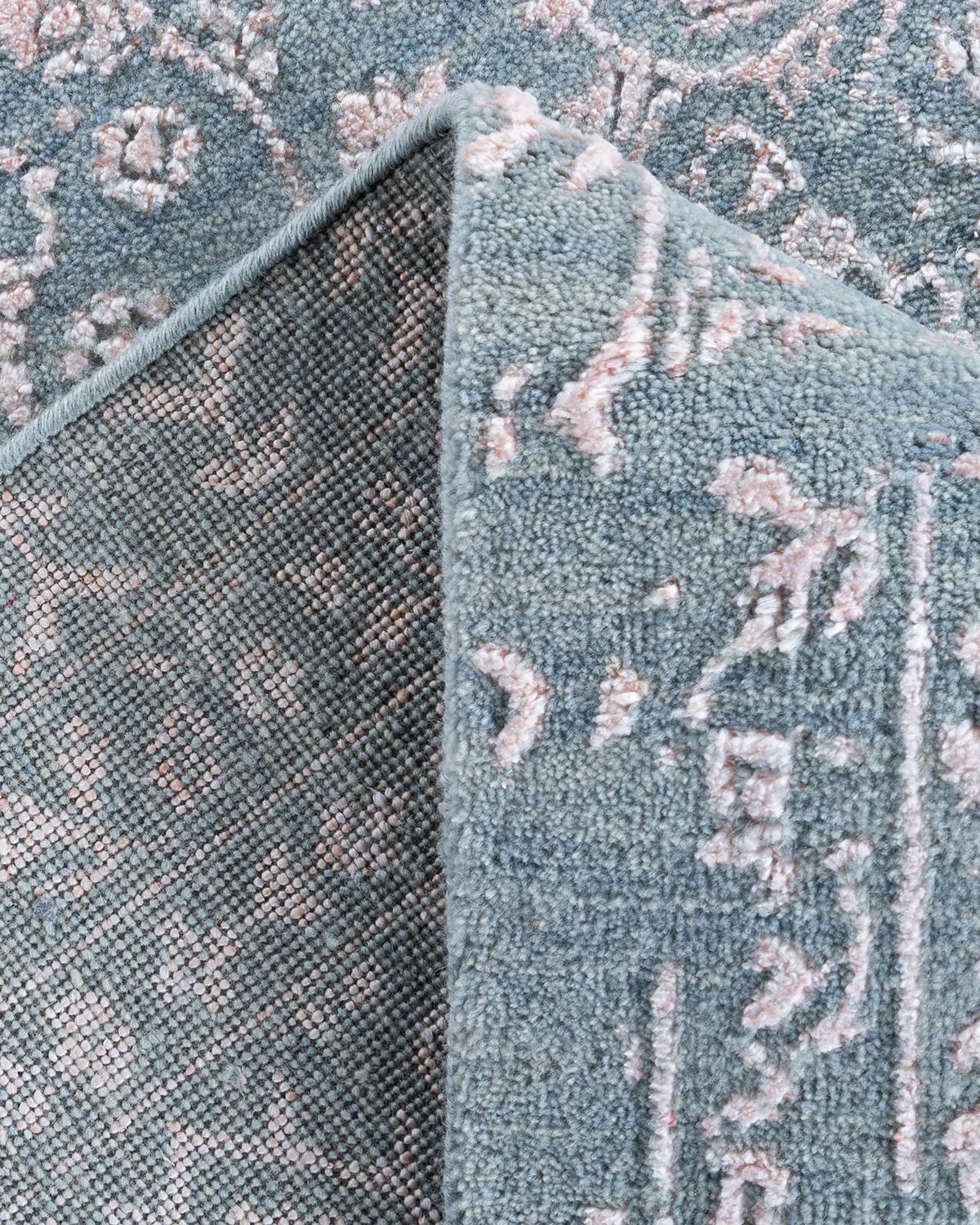 XXI secolo e contemporaneo Tappeto tradizionale Ikat annodato a mano in seta e lana grigia 9' 0