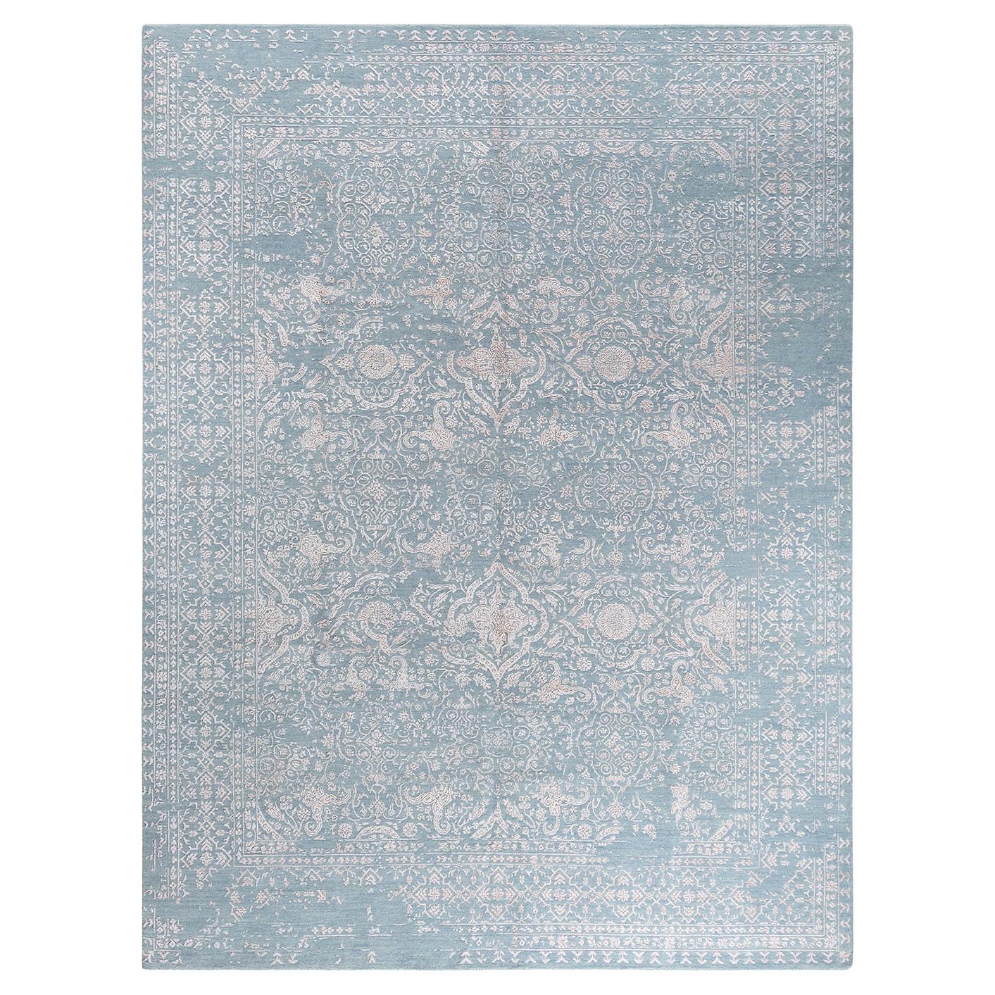 Traditional Ikat Hand Knotted Abstract Silk & Wool Gray Area Rug 9' 0" x 11' 10"