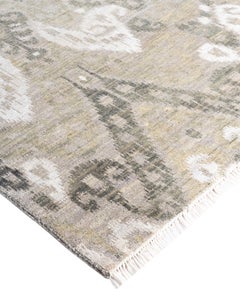 Traditional Ikat Hand Knotted Abstract Silk & Wool Gray Area Rug 9' 0" x 12' 1"
