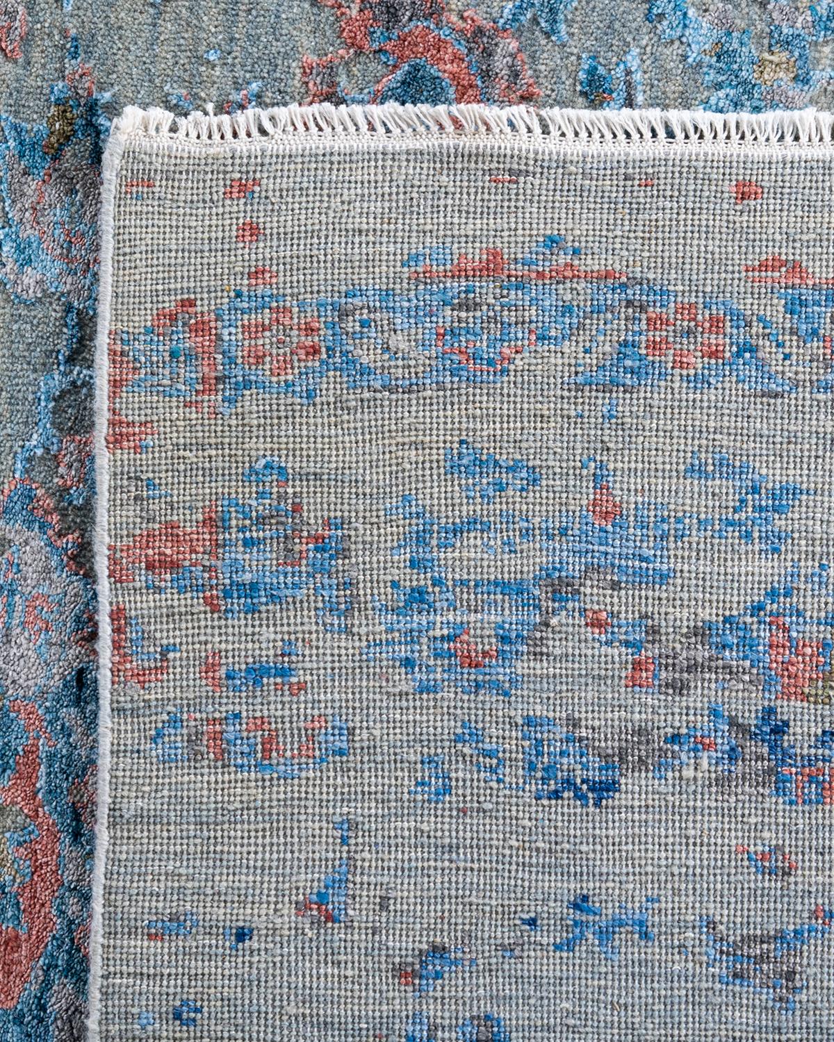 Tappeto tradizionale Ikat annodato a mano in seta e lana grigia 9' 0