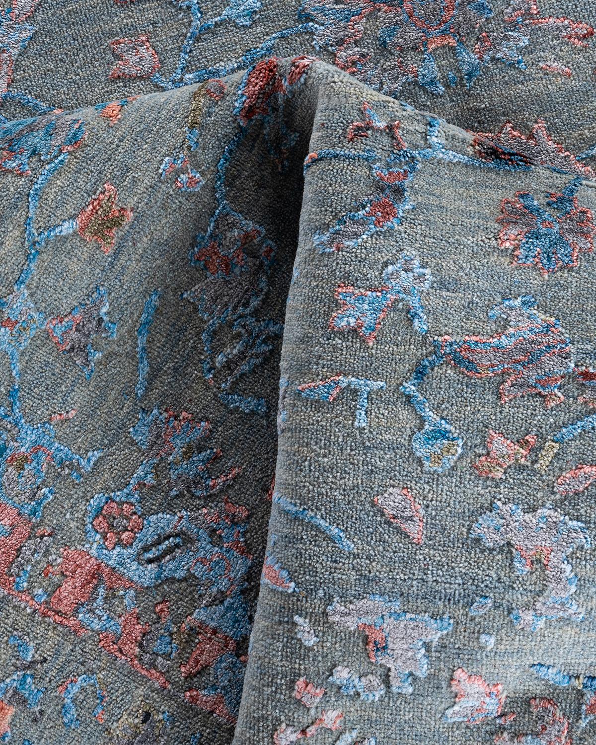 Lana Tappeto tradizionale Ikat annodato a mano in seta e lana grigia 9' 0