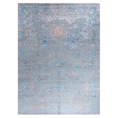 Tappeto tradizionale Ikat annodato a mano in seta e lana grigia 9' 0" x 12' 1"