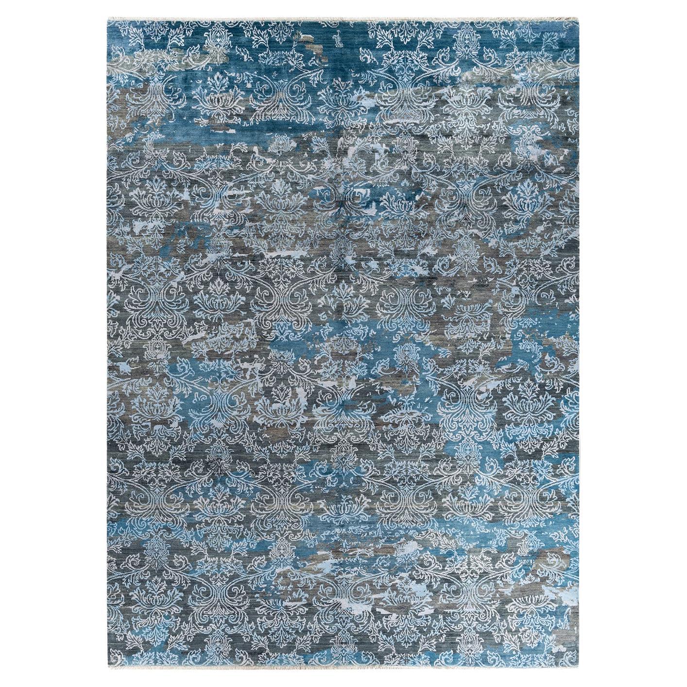 Traditional Ikat Hand Knotted Abstract Silk & Wool Gray Area Rug 9' 0" x 12' 2"