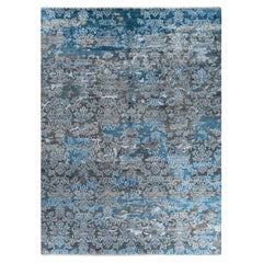 Traditional Ikat Hand Knotted Abstract Silk & Wool Gray Area Rug 9' 0" x 12' 2"
