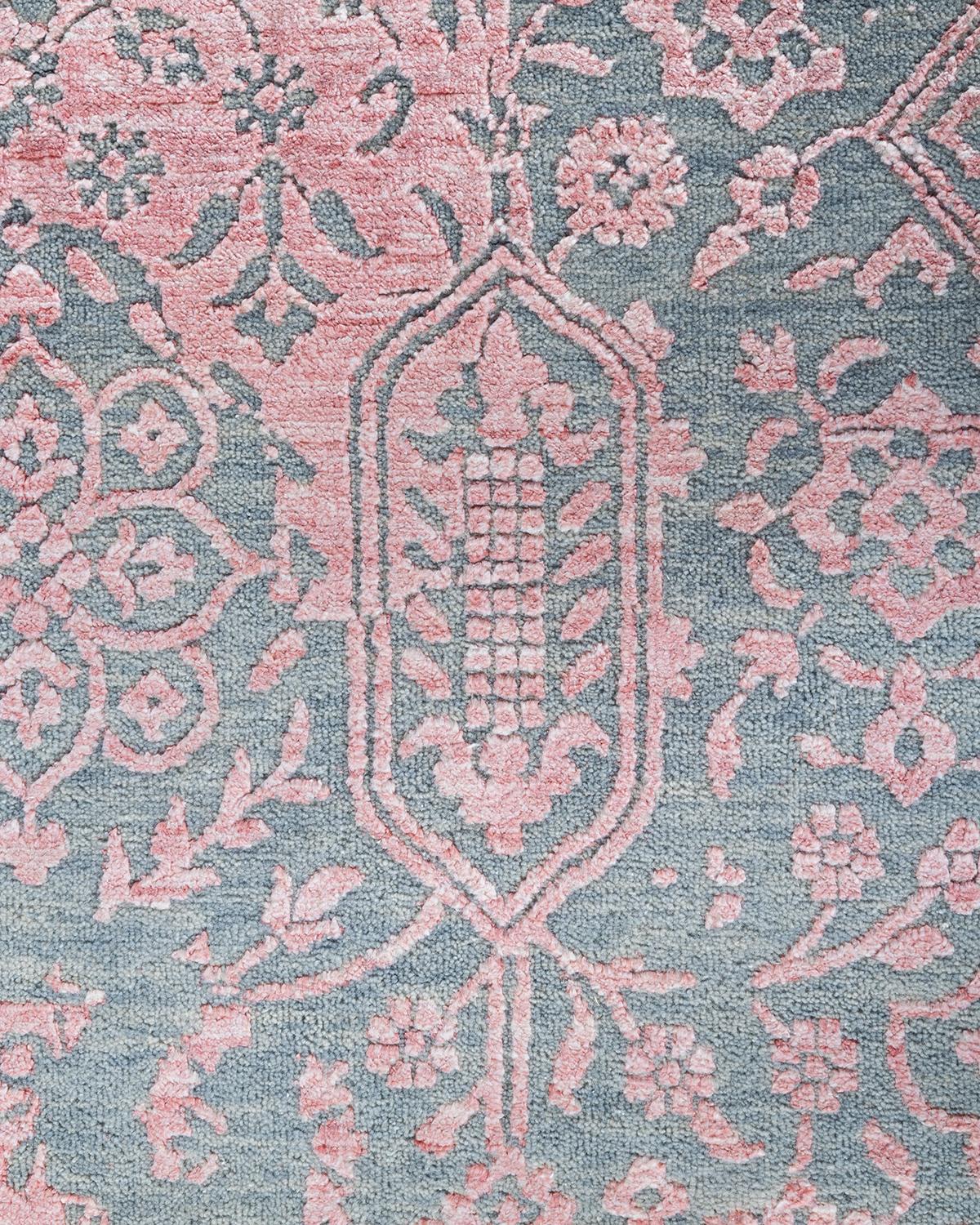 Ikat tradicional Alfombra abstracta anudada a mano de seda y lana Gris 9' 1