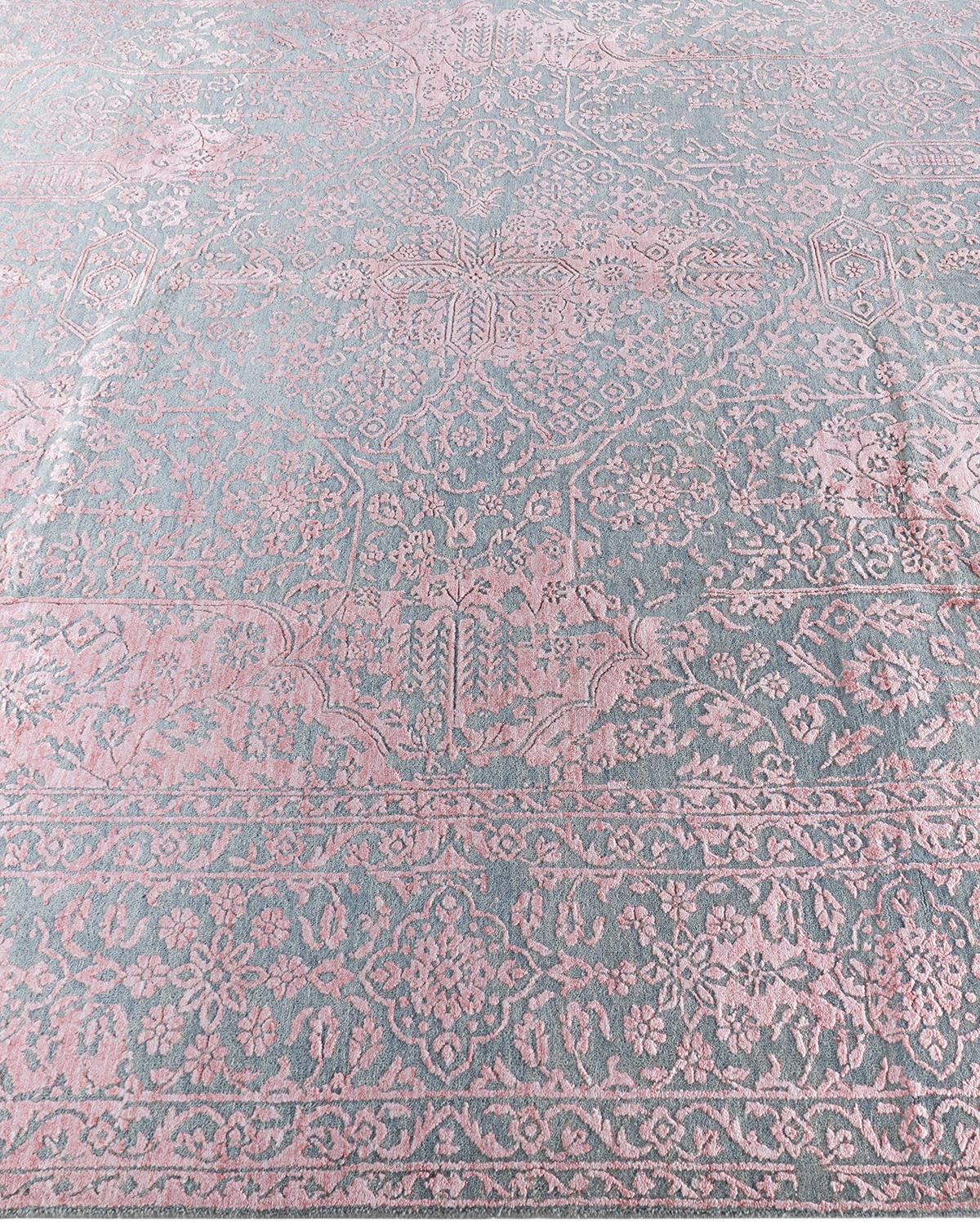Ikat tradicional Alfombra abstracta anudada a mano de seda y lana Gris 9' 1
