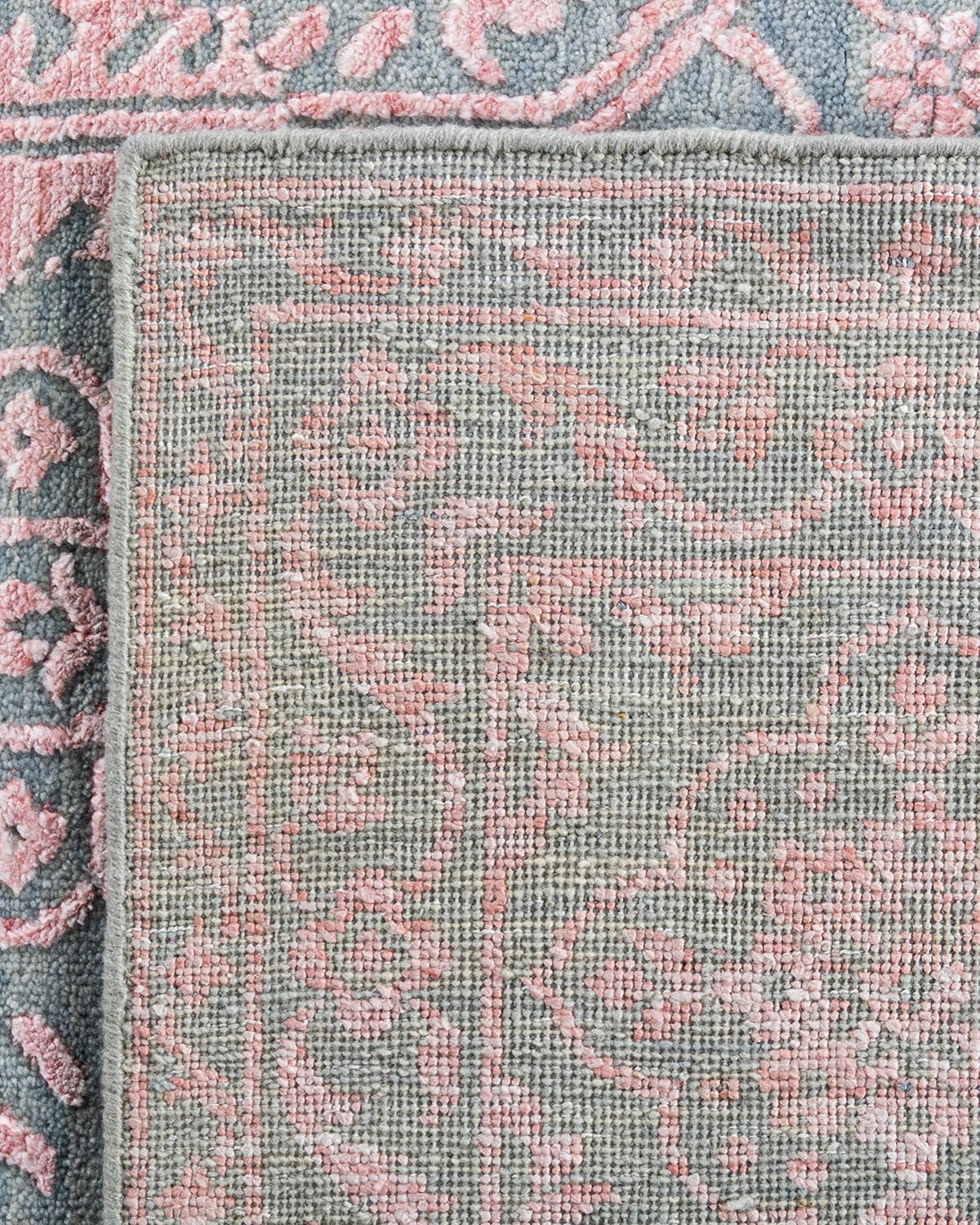 Ikat tradicional Alfombra abstracta anudada a mano de seda y lana Gris 9' 1