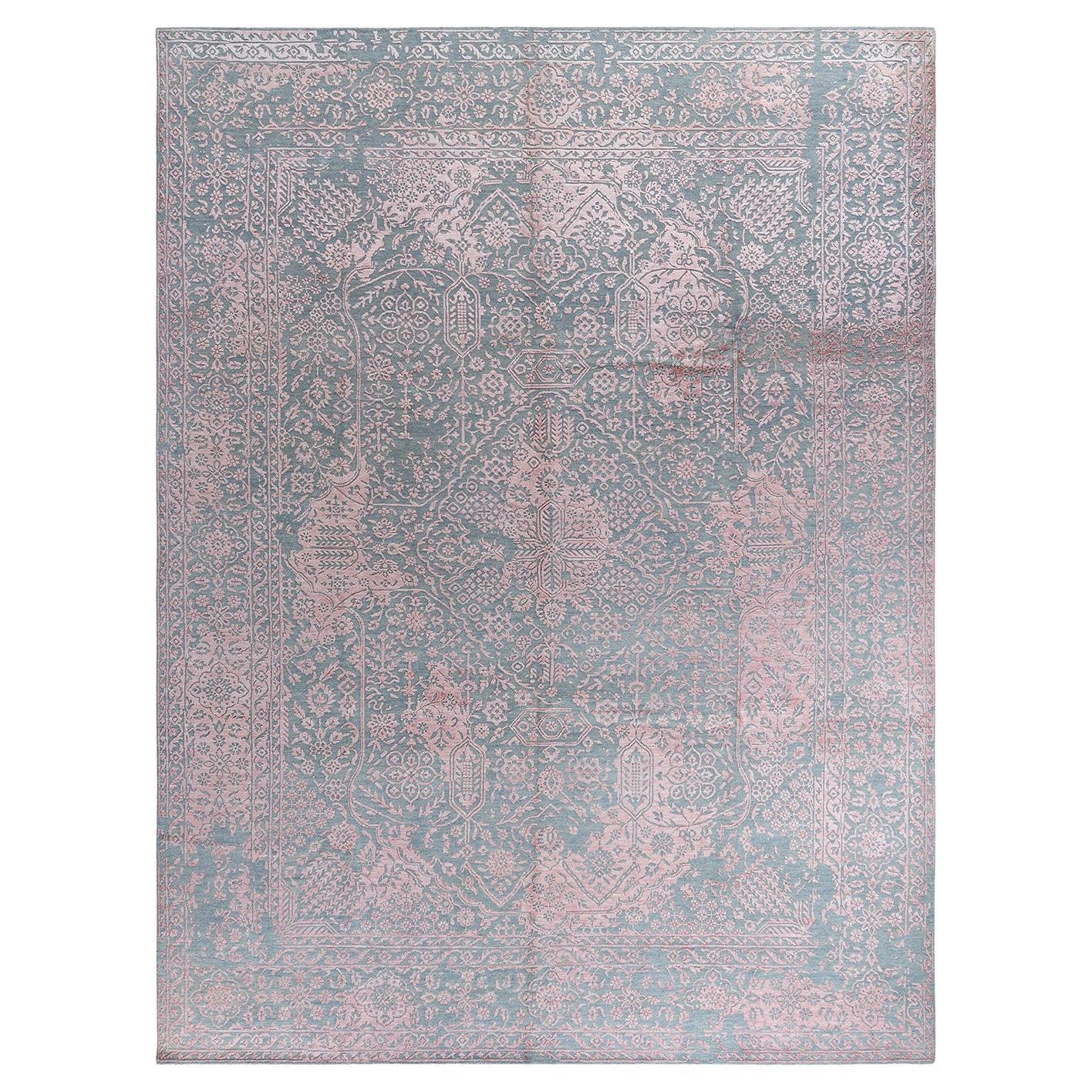 Traditional Ikat Hand Knotted Abstract Silk & Wool Gray Area Rug 9' 1" x 11' 10"