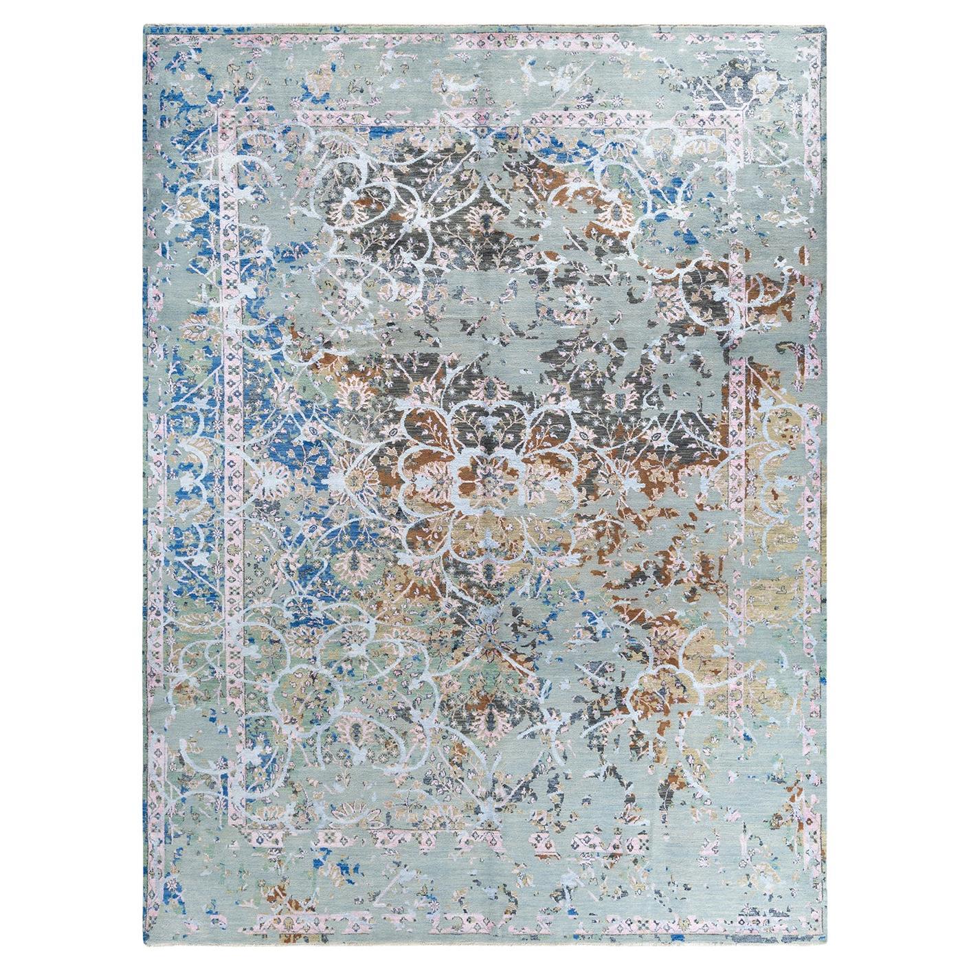 Traditional Ikat Hand Knotted Abstract Silk & Wool Gray Area Rug 9' 1" x 11' 10"
