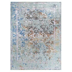 Traditional Ikat Hand Knotted Abstract Silk & Wool Gray Area Rug 9' 1" x 11' 10"