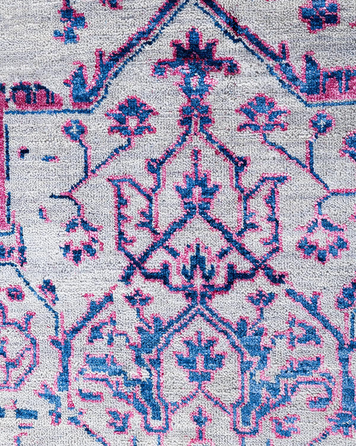 Indiano Tappeto tradizionale Ikat annodato a mano in seta e lana grigia 9' 1