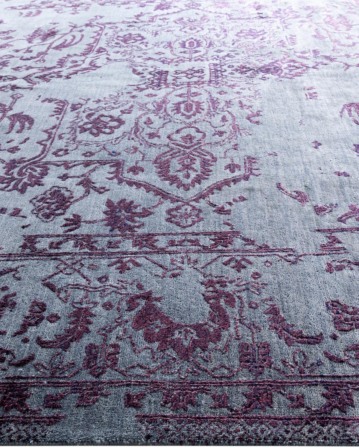 Annodato a mano Tappeto tradizionale Ikat annodato a mano in seta e lana grigia 9' 1