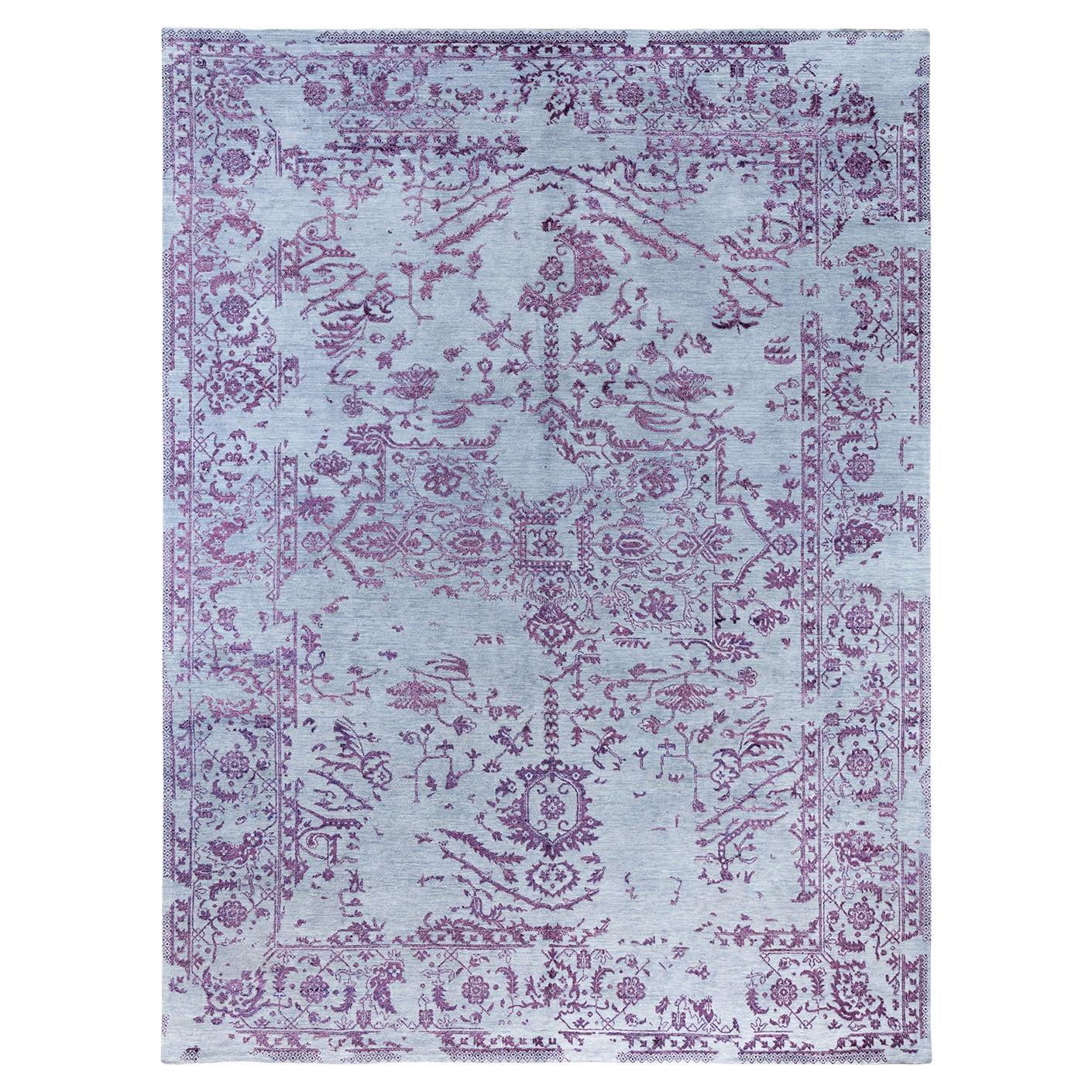Traditional Ikat Hand Knotted Abstract Silk & Wool Gray Area Rug 9' 1" x 12' 1"