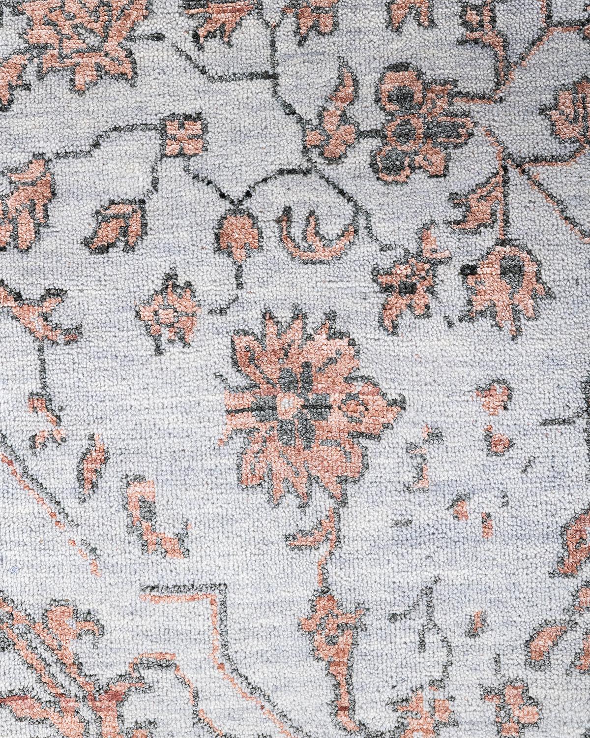Indien Tapis traditionnel Ikat abstrait noué à la main en soie et laine grise 9' 1