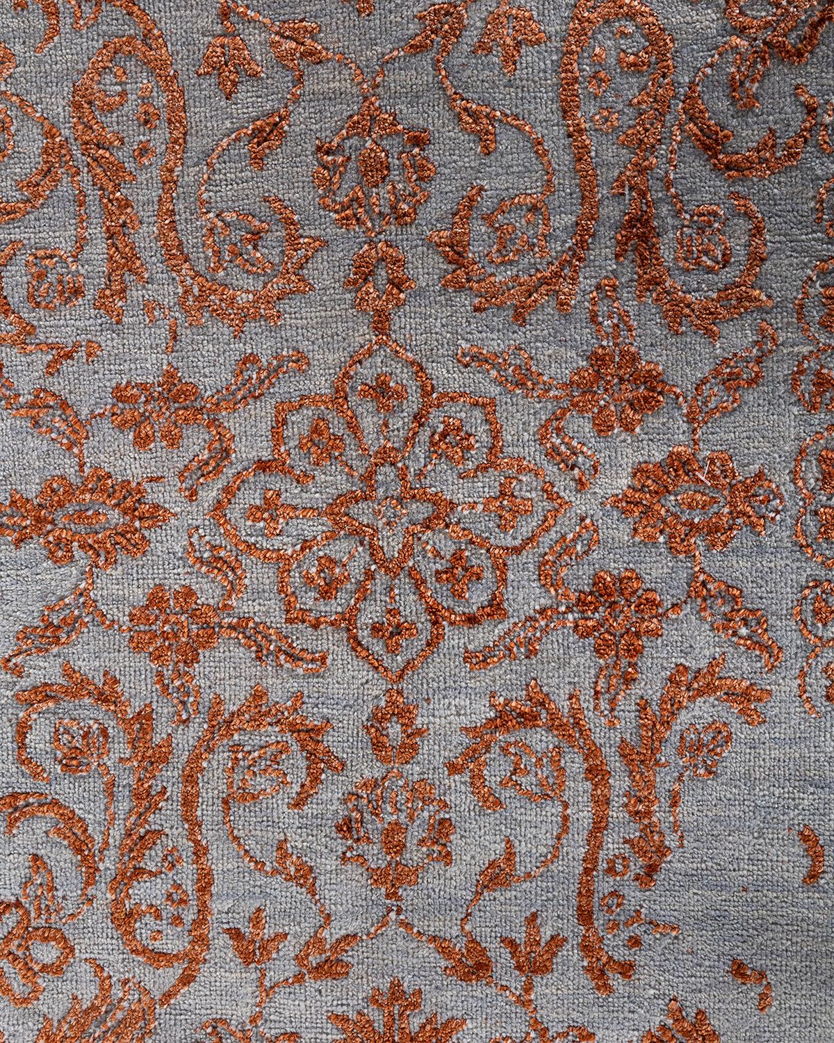 Indian Traditional Ikat Hand Knotted Abstract Silk & Wool Gray Area Rug 9' 1