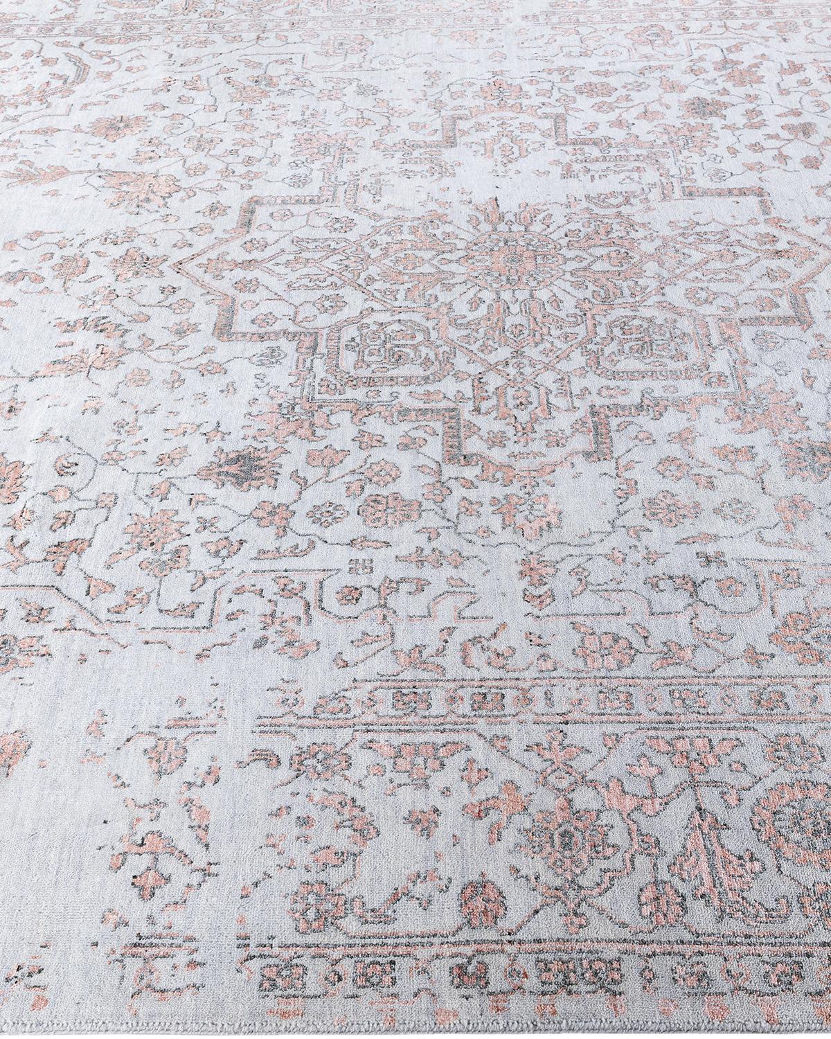 Noué à la main Tapis traditionnel Ikat abstrait noué à la main en soie et laine grise 9' 1