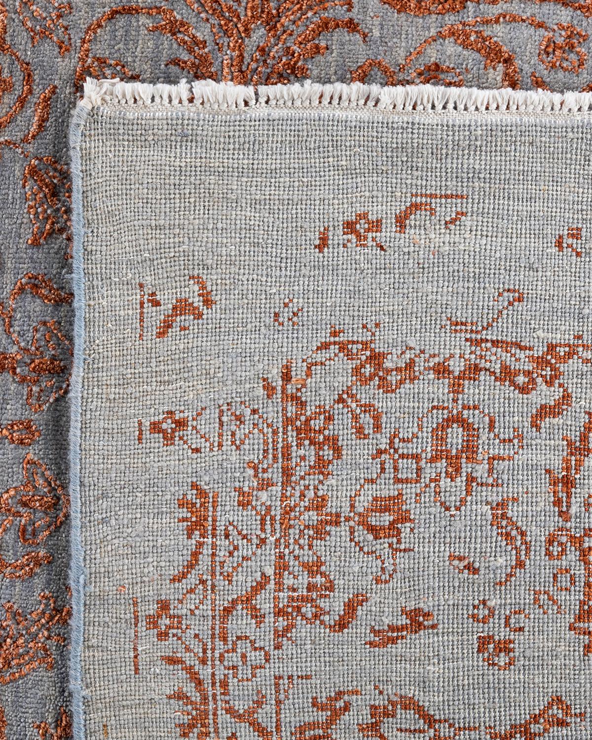 Traditional Ikat Hand Knotted Abstract Silk & Wool Gray Area Rug 9' 1